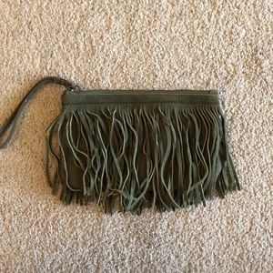 Green fringe clutch